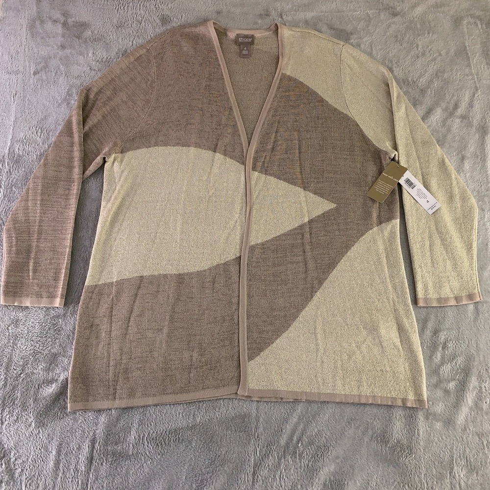 Chicos‎ 4 Womens US Size XXL Modern Ecru Lorex Colorblock Open Cardigan NWT